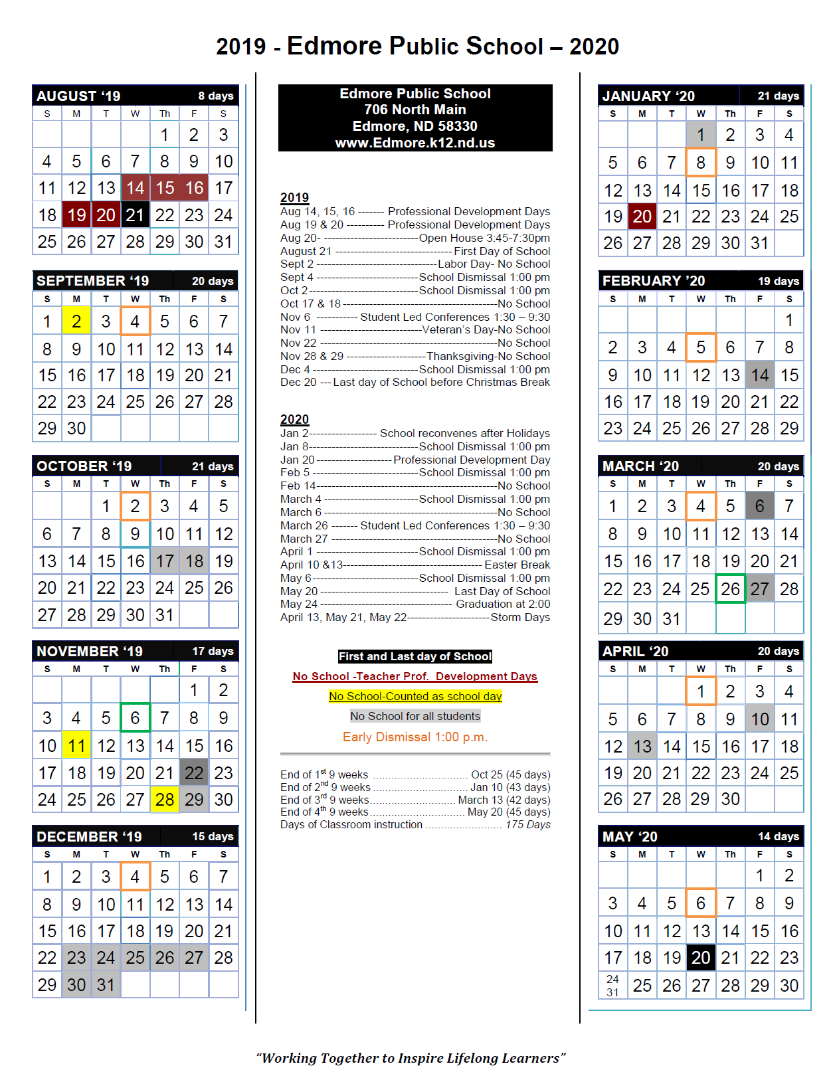 Edmore Public Schools Calendar 2020 PublicHolidays.us